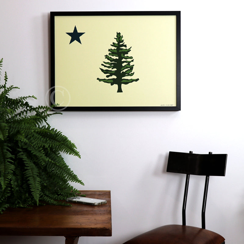 1901 Maine Flag Art Print 18" x 24" Horizontal Framed Wall Poster By Alan Claude - Maine