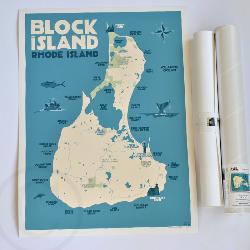 Block Island Map Art Print 18" x 24" Travel Poster - Rhode Island