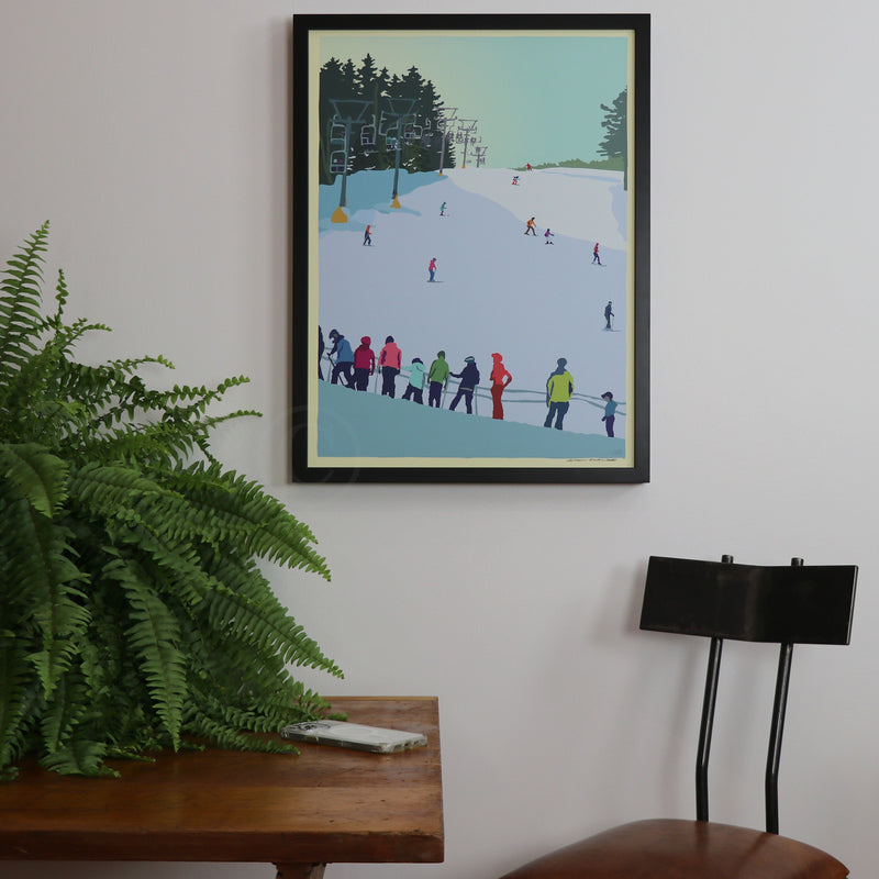 Skiing Snow Bowl Art Print 18" x 24" Framed Wall Poster - Maine