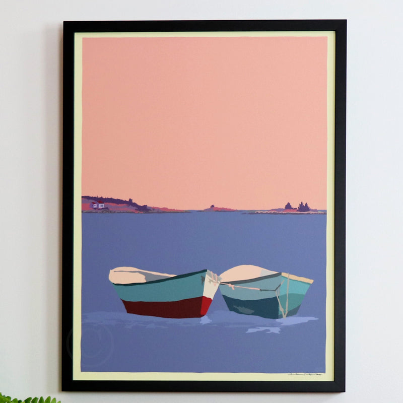 Love Boats in Maine Art Print 18" x 24" Framed Wall Poster - Maine