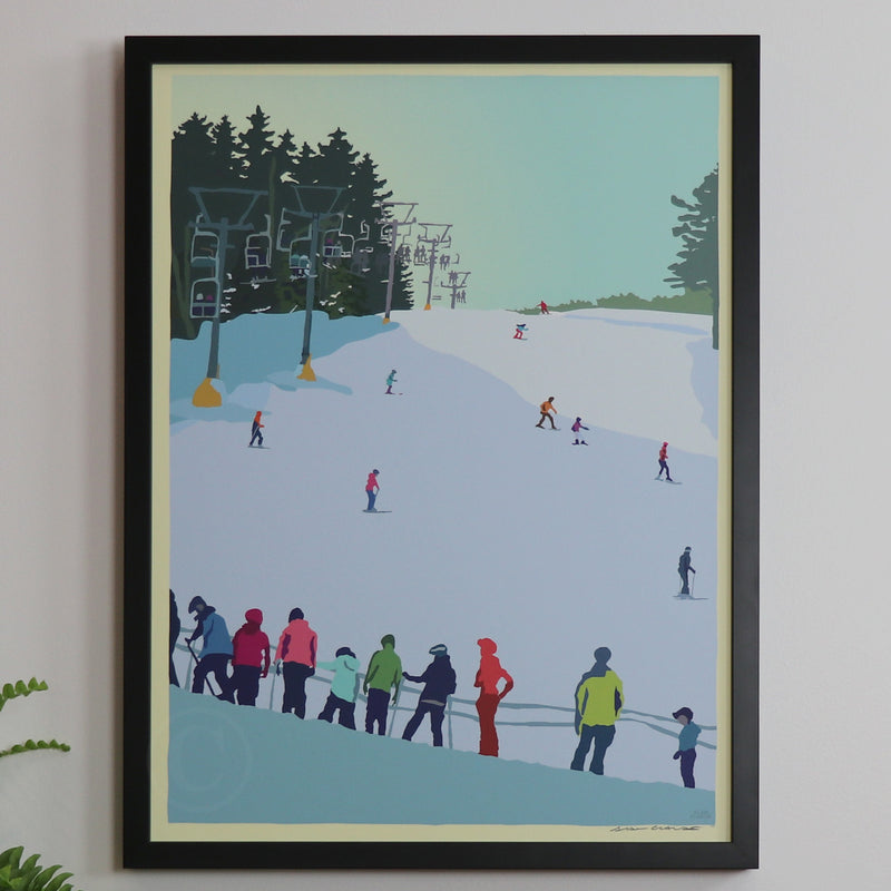 Skiing Snow Bowl Art Print 18" x 24" Framed Wall Poster - Maine