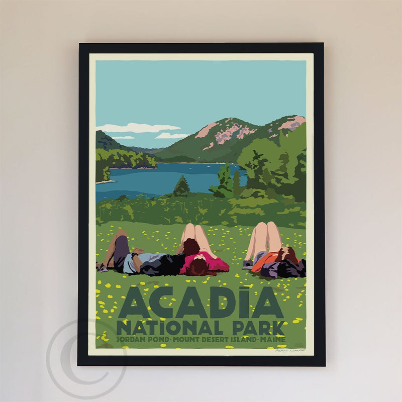 Hikers In Acadia National Park Art Print 18" x 24" Framed Wall Poster By Alan Claude