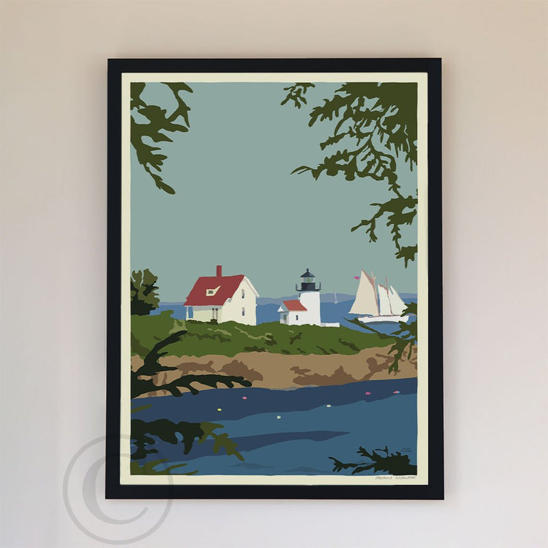 Camden Lighthouse Art Print 18" x 24" Framed Wall Poster - Maine By Alan Claude