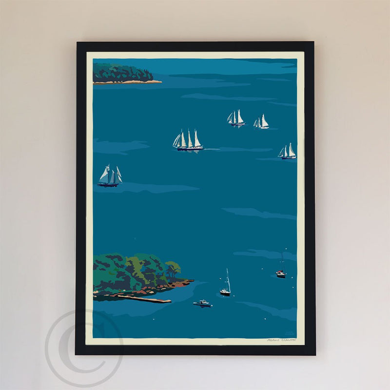 Schooners in Camden Harbor Art Print 18" x 24" Framed Wall Poster - Maine By Alan Claude