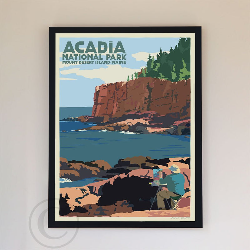 Painting In Acadia National Park Art Print 18" x 24" Framed Wall Poster By Alan Claude