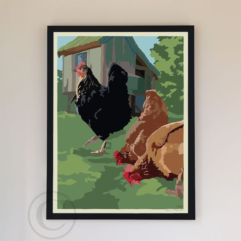 Spring Chickens Art Print 18" x 24" Framed Wall Poster By Alan Claude