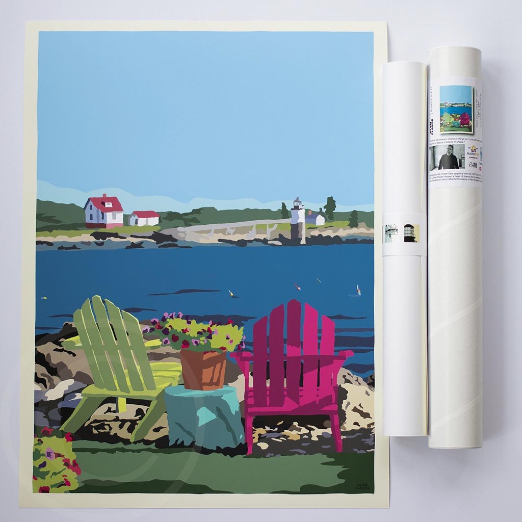 Chairs Overlooking Ram Island Art Print 18" x 24" Wall Poster