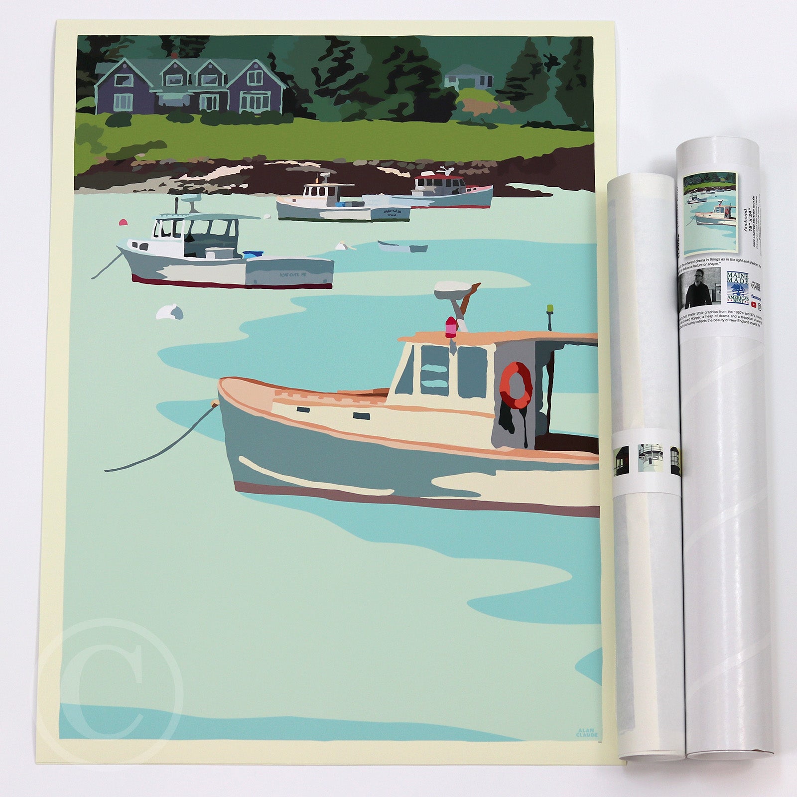 Anchored Art Print 18" x 24" Wall Poster - Maine
