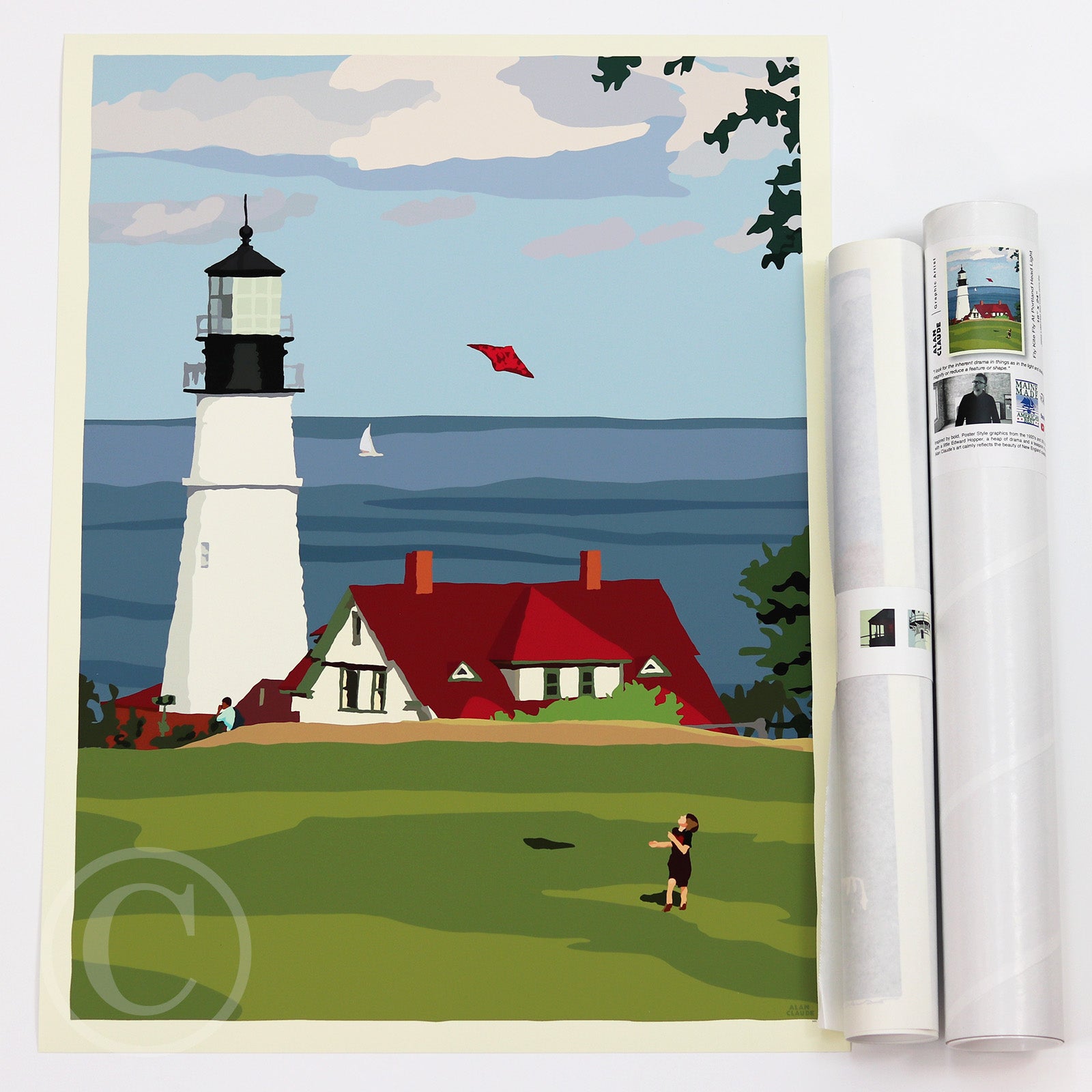 Fly Kite Fly at Portland Head Light Art Print 18" x 24" Wall Poster - Maine