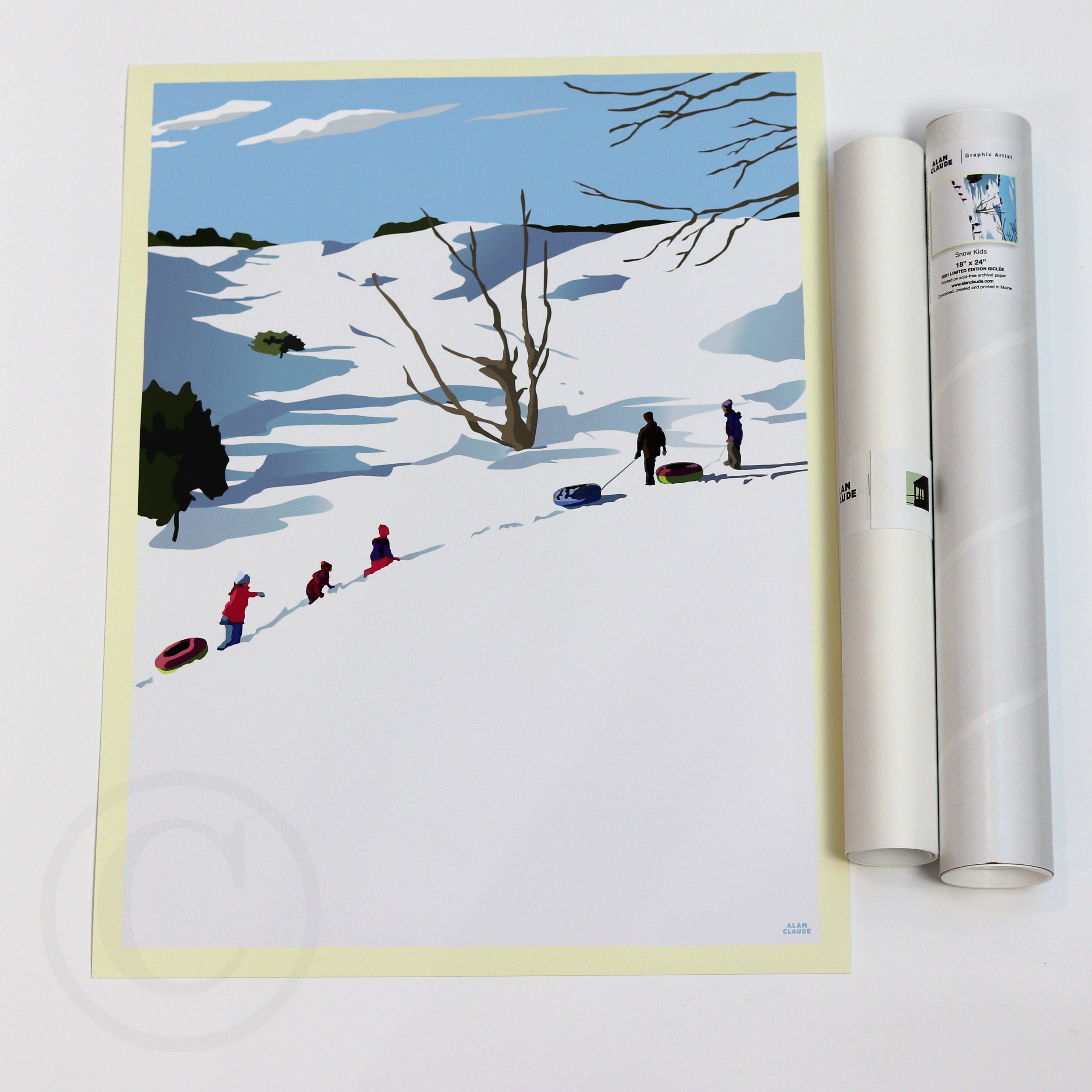 Snow Kids Art Print 18" x 24" Wall Poster - Maine