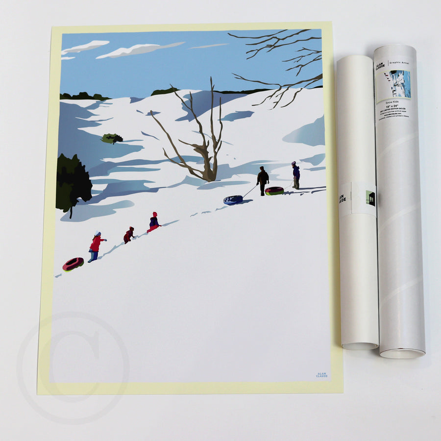 Snow Kids Art Print 18" x 24" Wall Poster - Maine