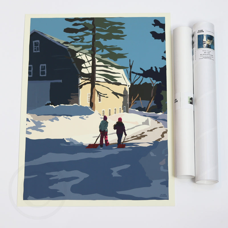 Winter Chores Art Print 18" x 24" Wall Poster - Maine