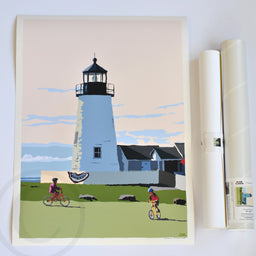 Pemaquid Bicycle Girls Art Print 18" x 24" Poster - Maine