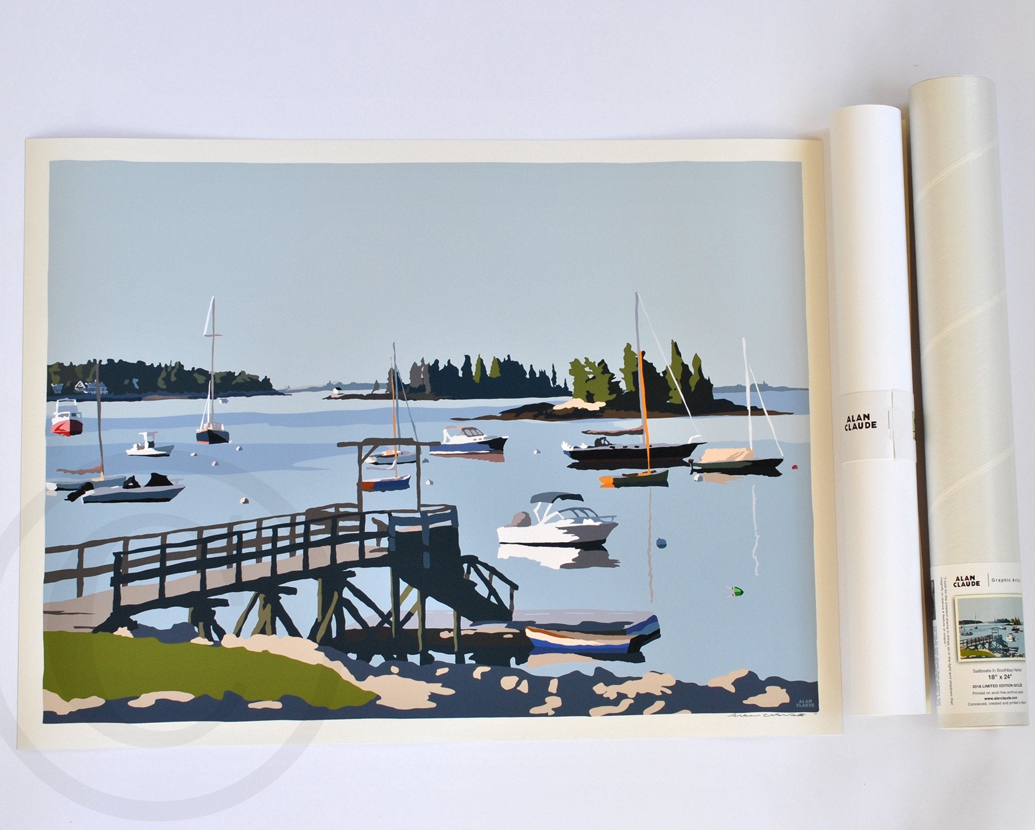 Sailboats in Boothbay Harbor Art Print 18" x 24" Wall Poster - Maine