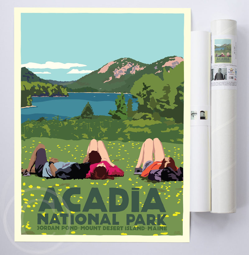 Hikers In Acadia National Park Art Print 18" x 24" Wall Poster By Alan Claude