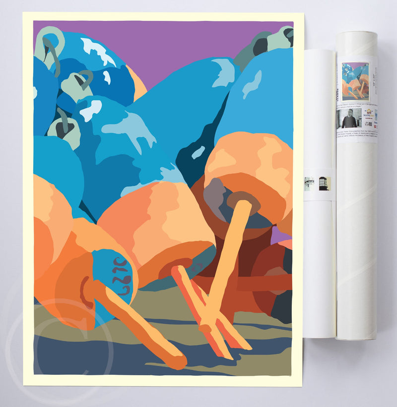 Blue & Orange Lobster Buoys Art Print 18" x 24" Wall Poster By Alan Claude