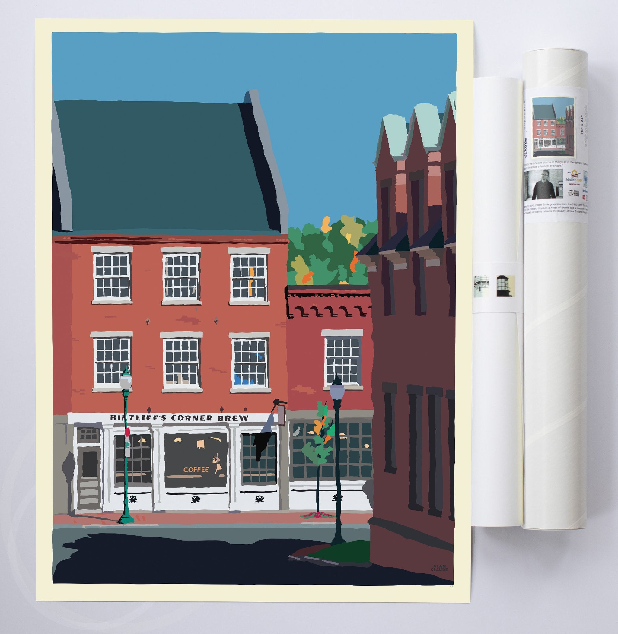 Cafe in Gardiner Art Print 18" x 24" Wall Poster By Alan Claude