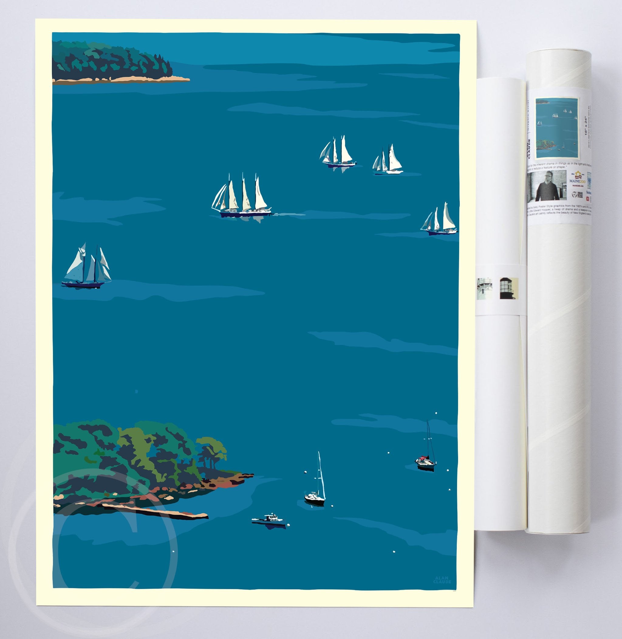 Schooners in Camden Harbor Art Print 18" x 24" Wall Poster - Maine By Alan Claude