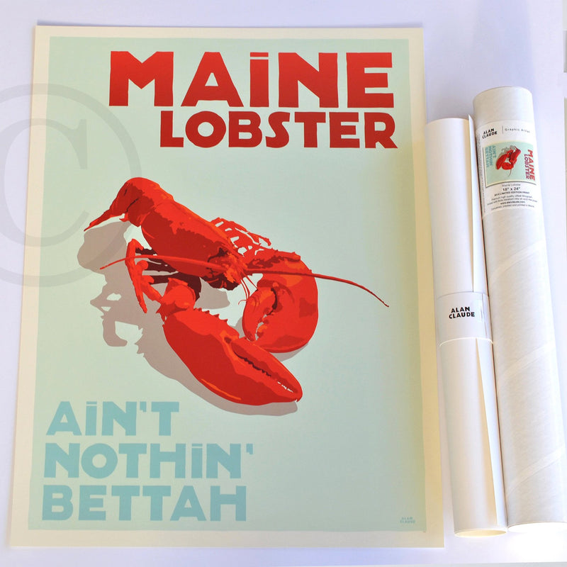 Maine Lobster Art Print 18" x 24" Travel Poster - Maine