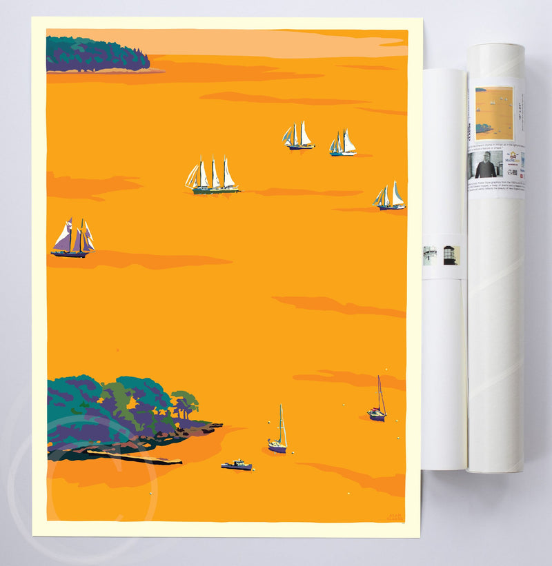 Sunset Schooners in Camden Harbor Art Print 18" x 24" Wall Poster By Alan Claude