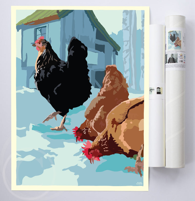 Winter Chickens Art Print 18" x 24" Wall Poster By Alan Claude