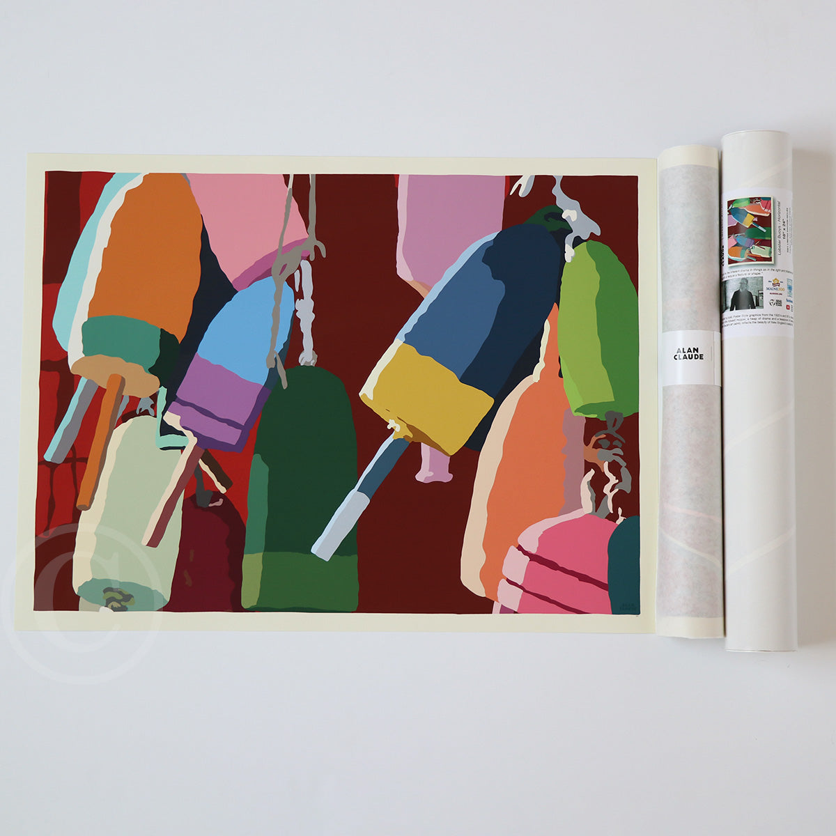 Lobster Buoys Art Print 18" x 24" Horizontal Wall Poster By Alan Claude - Maine