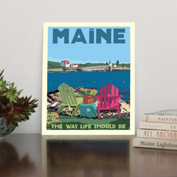 Maine Chairs Overlooking Ram Island Art Print 8" x 10" Wall Poster - East Boothbay Harbor