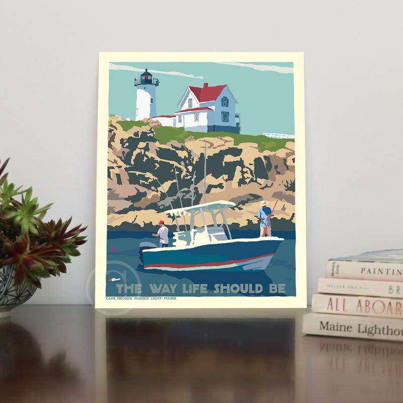 Fishing at the Nubble MAINE Art Print 8" x 10" Wall Poster - Maine