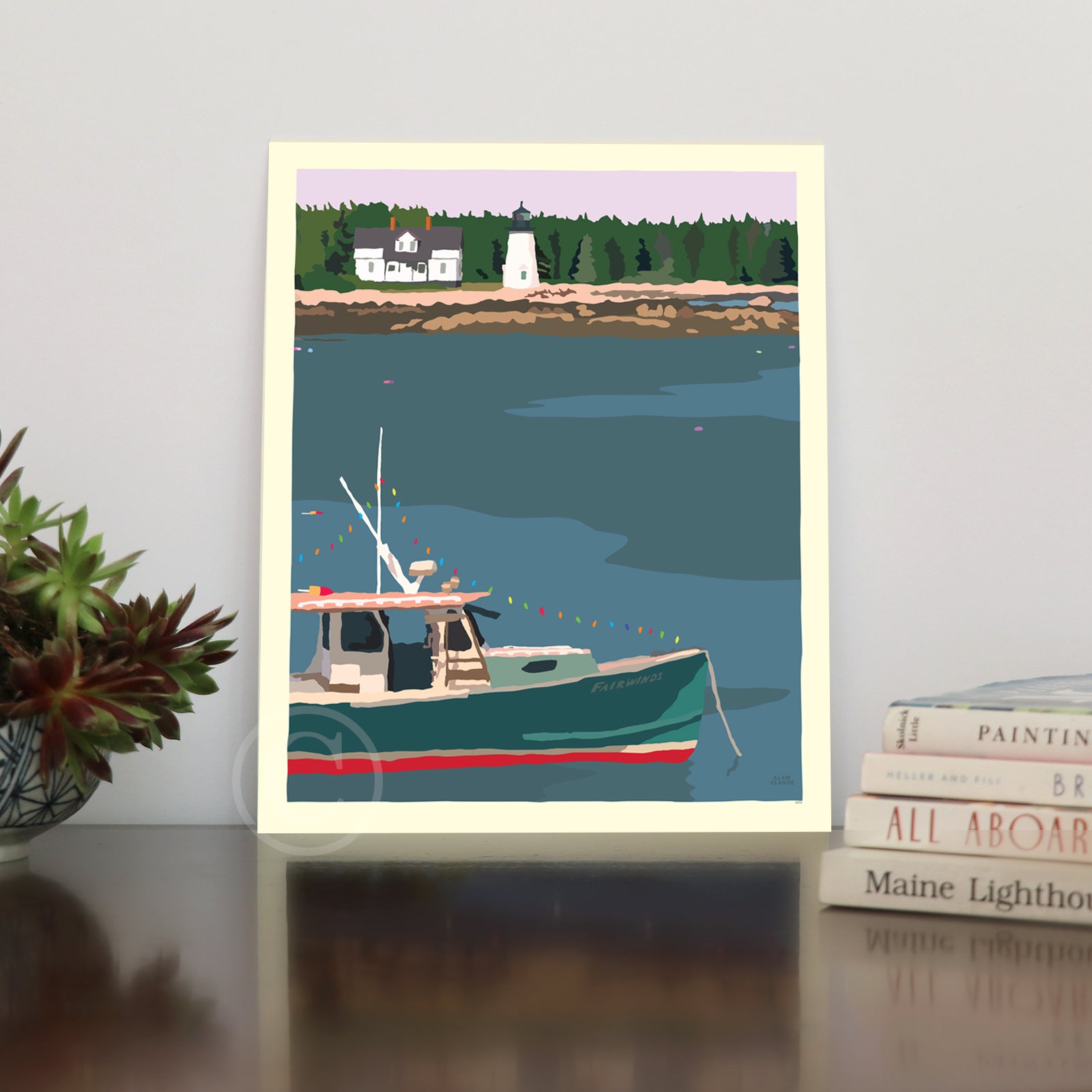 Prospect Harbor Light Art Print 8" x 10" Travel Poster - Maine