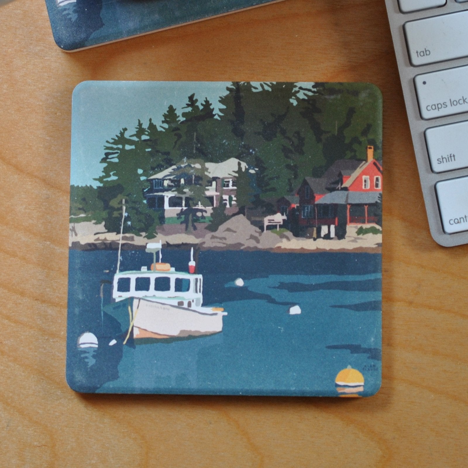 Lobster Boat at Five Islands Art Drink Coaster - Maine