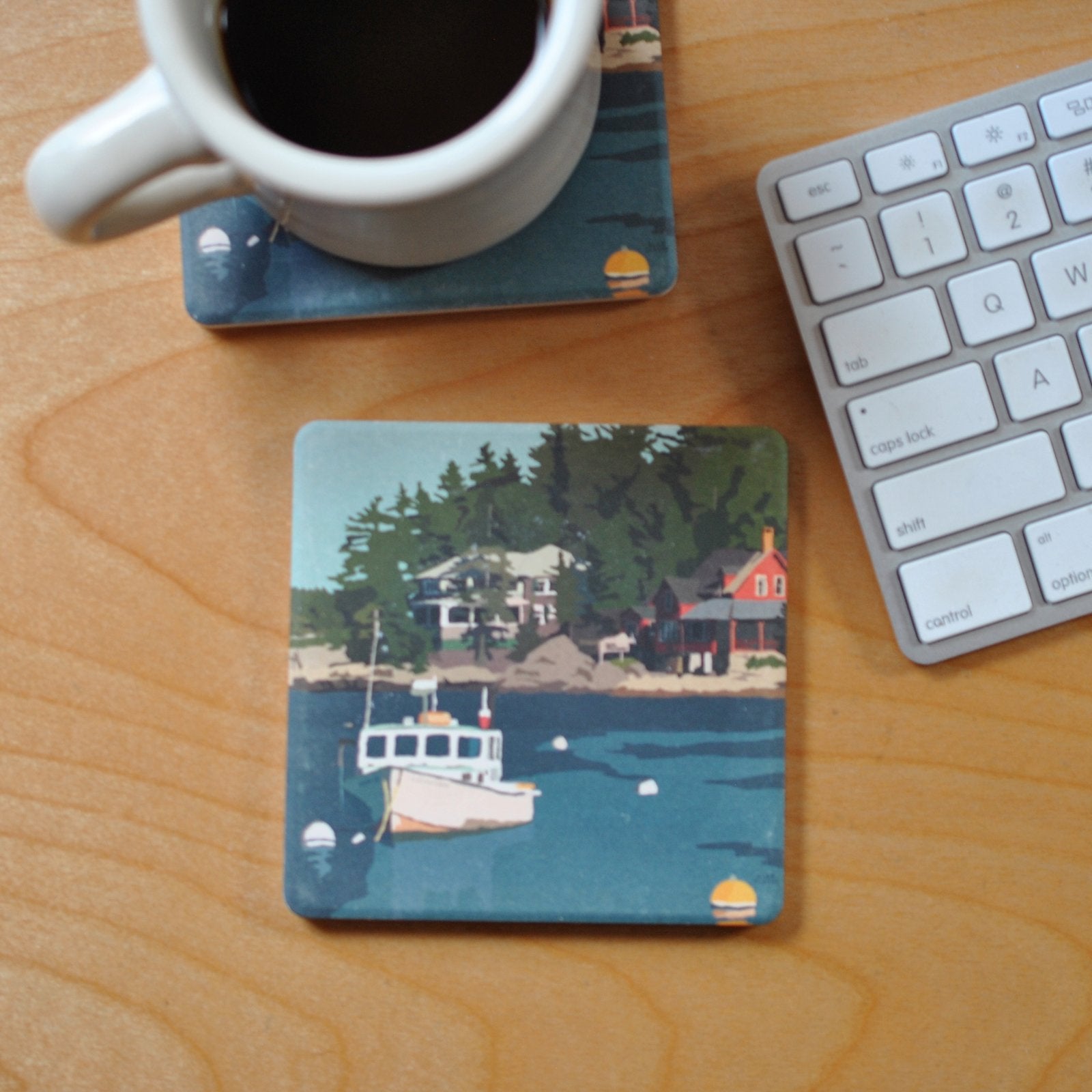 Lobster Boat at Five Islands Art Drink Coaster - Maine