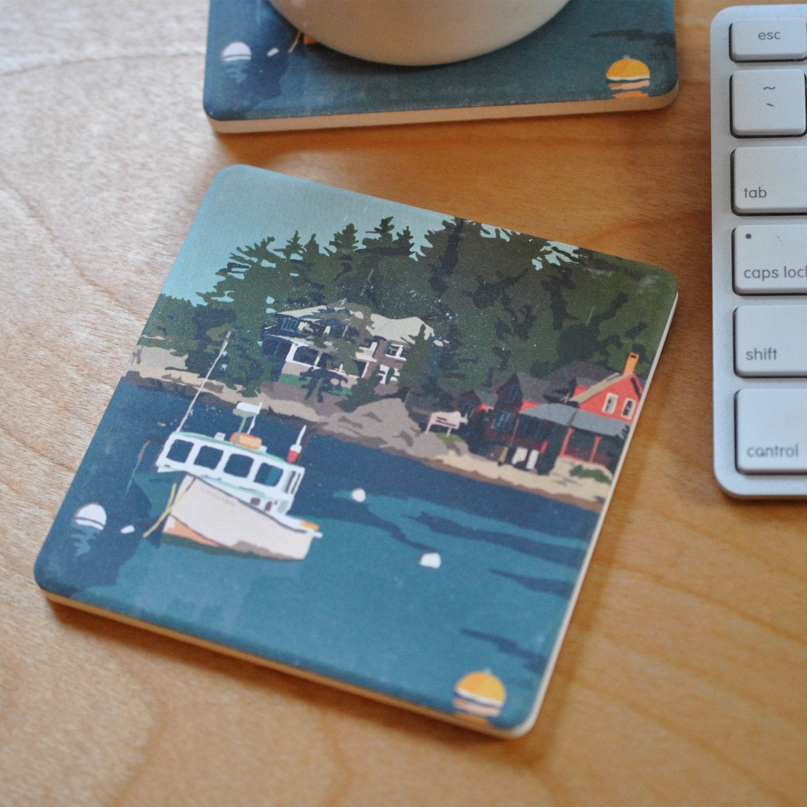 Lobster Boat at Five Islands Art Drink Coaster - Maine