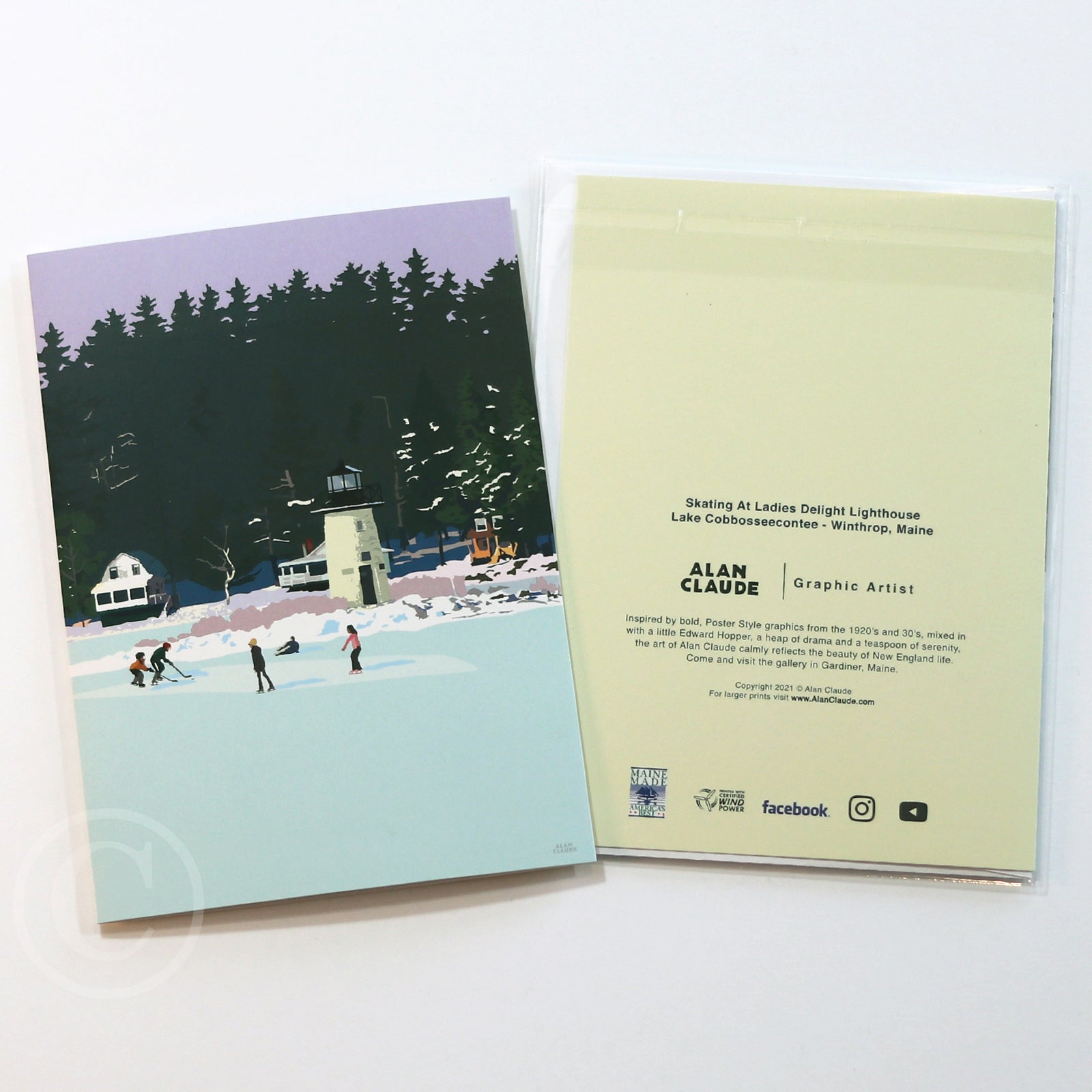 Skating Ladies Delight Lighthouse 5" x 7" Notecard - Maine