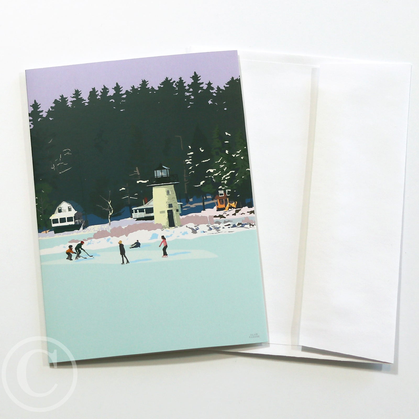 Skating Ladies Delight Lighthouse 5" x 7" Notecard - Maine