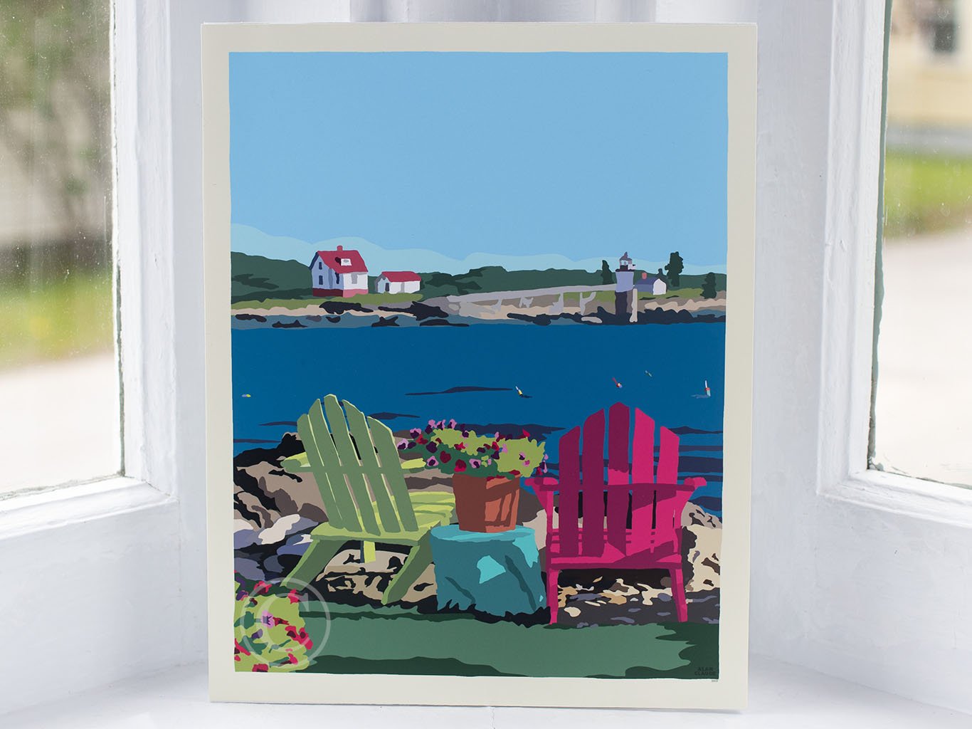 Chairs Overlooking Ram Island Art Print 8" x 10" Wall Poster