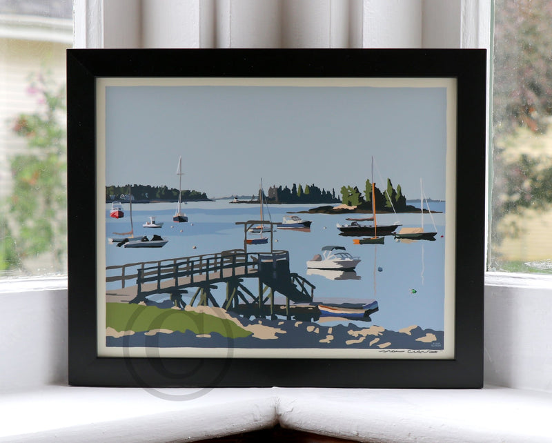 Sailboats in Boothbay Harbor Art Print 8" x 10" Framed Wall Poster - Maine