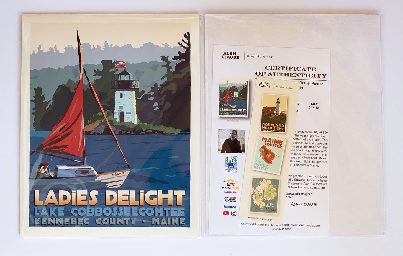 Sailing Ladies Delight Art Print 8" x 10" Travel Poster - Maine Alan Claude