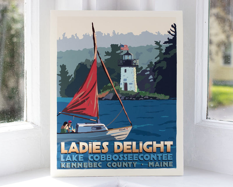 Sailing Ladies Delight Art Print 8" x 10" Travel Poster - Maine Alan Claude