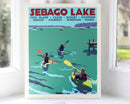 Sebago Lake kayakers Art Print 8" x 10" Travel Poster - Maine by Alan Claude