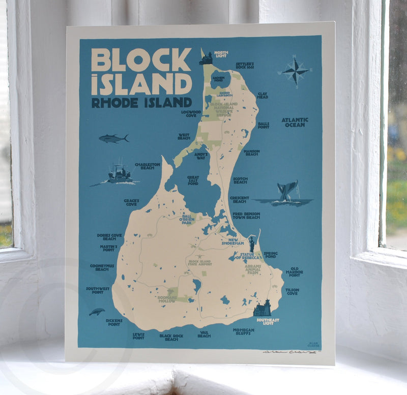 Block Island Map Art Print 8" x 10" Wall Poster - Rhode Island