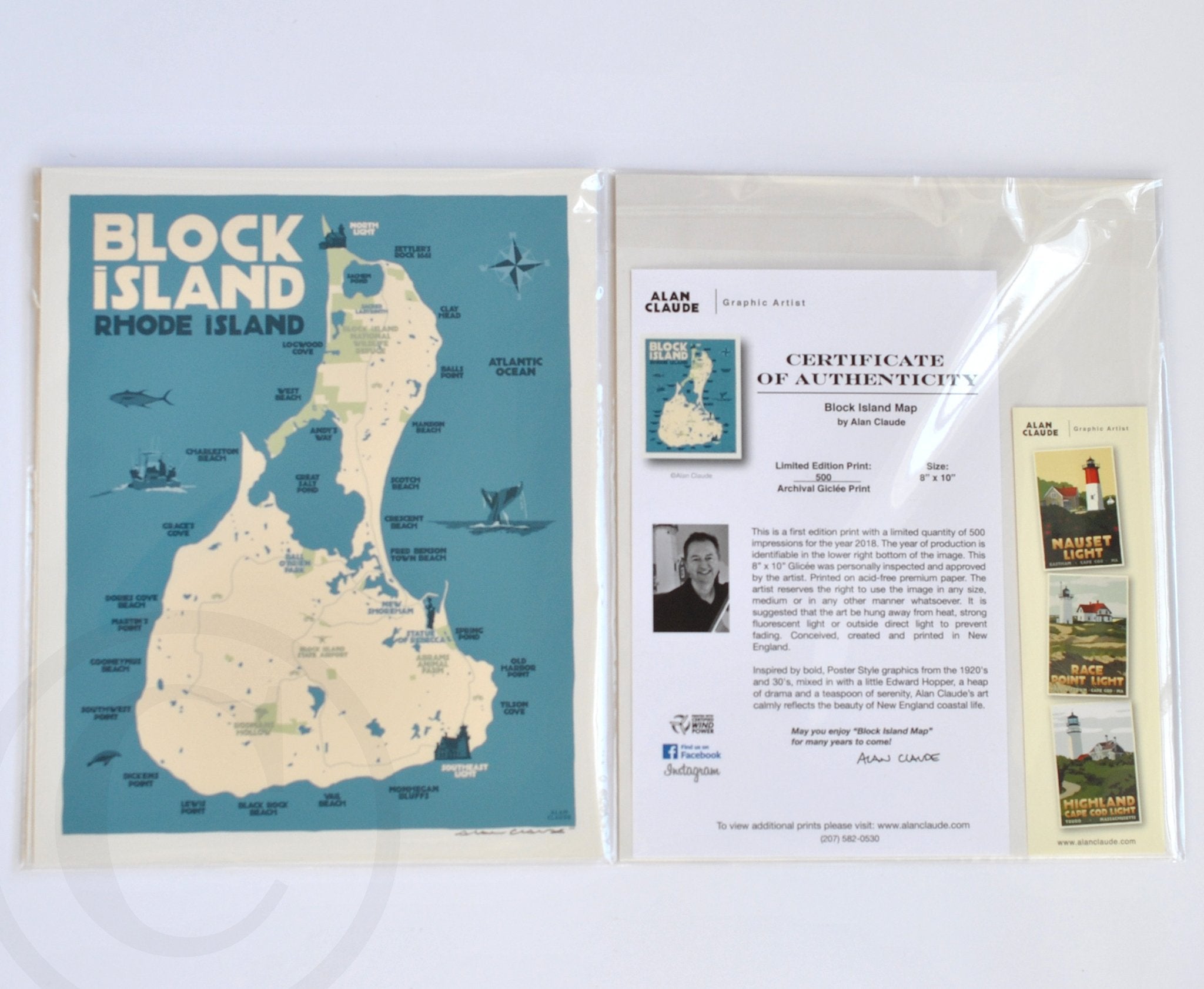 Block Island Map Art Print 8" x 10" Wall Poster - Rhode Island
