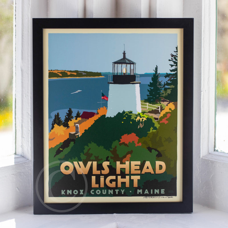 Above Owls Head Light Art Print 8" x 10" Framed Travel Poster - Maine