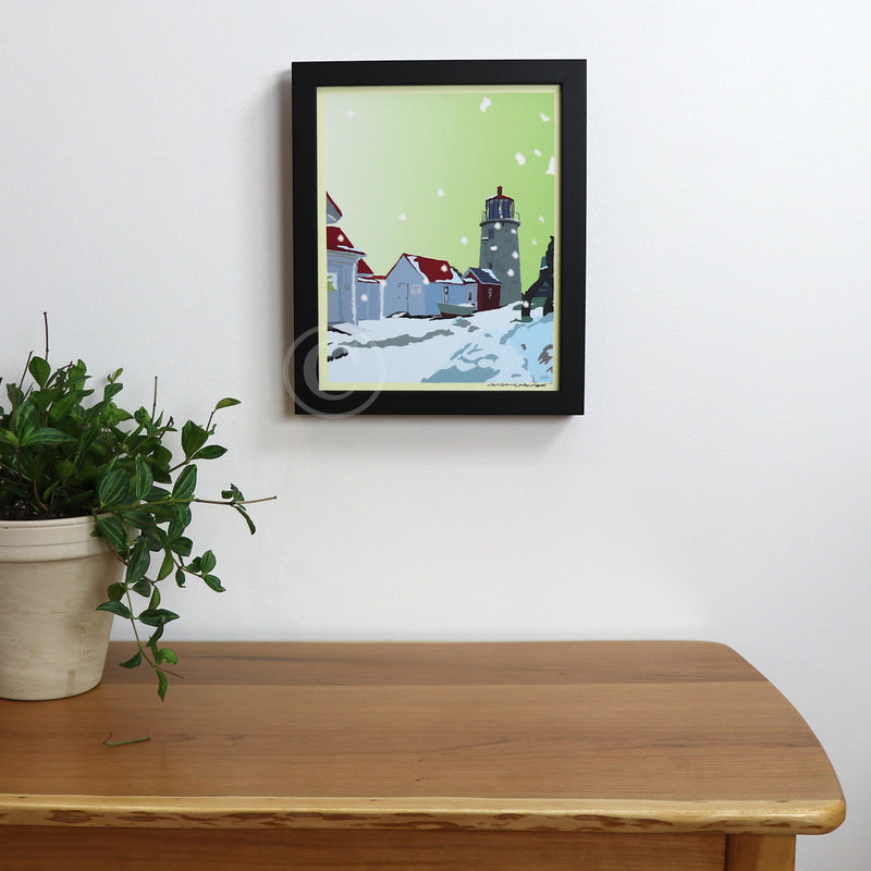 Monhegan Winter Art Print 8" x 10" Framed Wall Poster- Maine