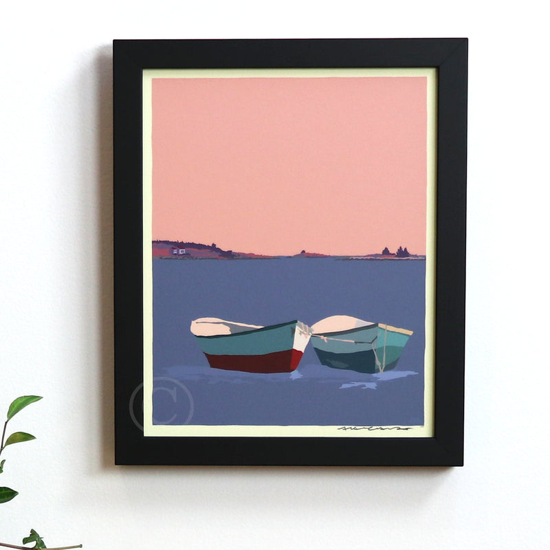 Love Boats in Maine Art Print 8" x 10" Framed Wall Poster- Maine