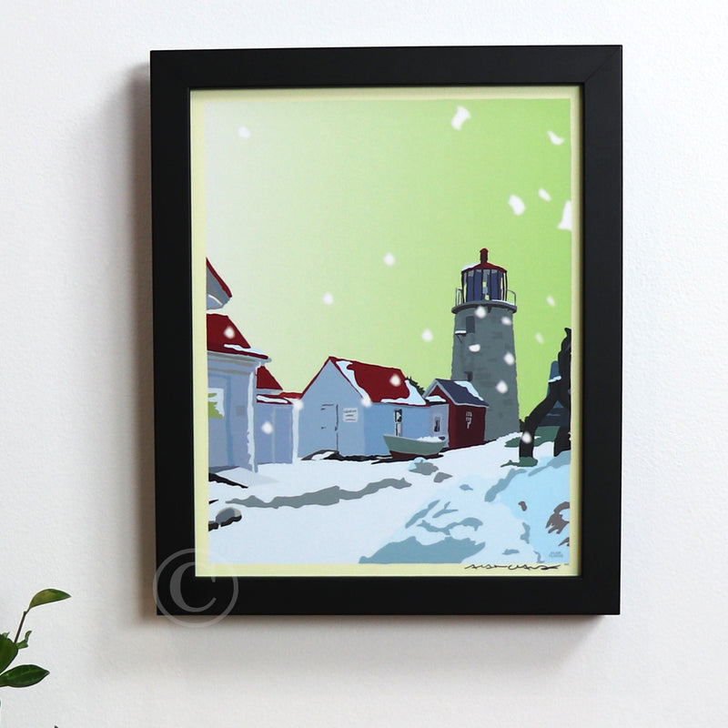 Monhegan Winter Art Print 8" x 10" Framed Wall Poster- Maine