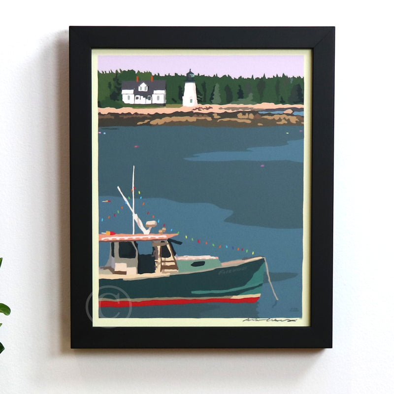 Silent Night in Prospect Harbor Art Print 8" x 10" Framed Wall Poster- Maine