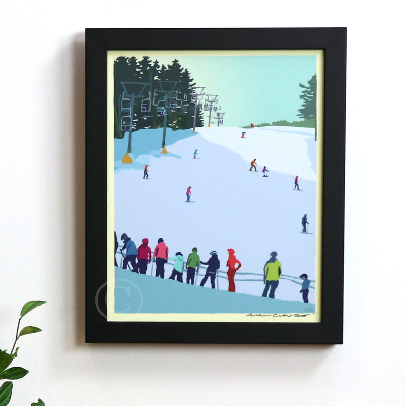 Skiing Snow Bowl Art Print 8" x 10" Framed Wall Poster- Maine