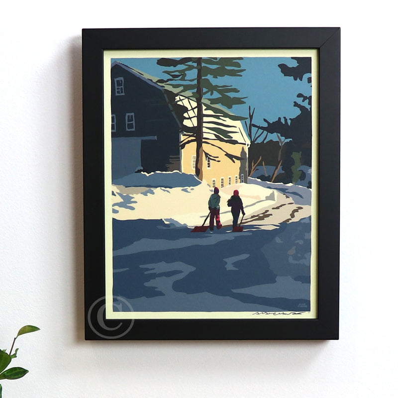 Winter Chores Art Print 8" x 10" Framed Wall Poster- Maine