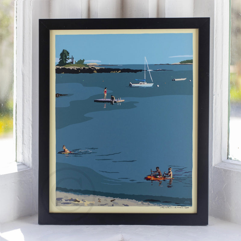 Ocean Point Swimmers Art Print 8" x 10" Framed Wall Poster by Alan Claude