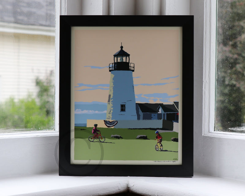 Pemaquid Bicycle Girls Art Print 8" x 10" Framed Poster - Maine